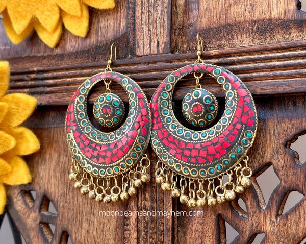 BEAUTIFUL LARGE BOMBAY MOSAIC EARRINGS - MoonbeamsandMayhem