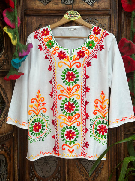 FOLK ART BLOUSE / TOP UK S/M (OFFA1)
