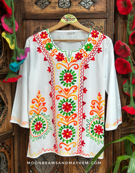 FOLK ART BLOUSE / TOP UK S/M (OFFA1)