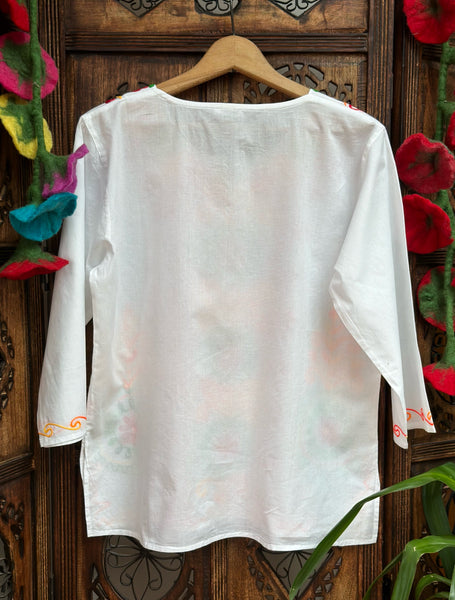 FOLK ART BLOUSE / TOP UK S/M (OFFA1)