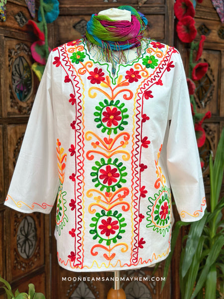 FOLK ART BLOUSE / TOP UK S/M (OFFA1)