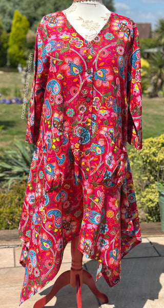 PAINTED PEONY ART TUNIC/DRESS S529