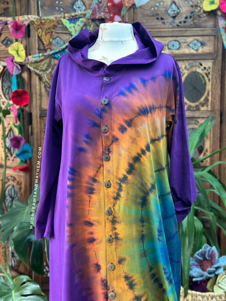 WICKED WILD CHILD PURPLE TIE DYE OVERCOAT M / L / XL - MoonbeamsandMayhem