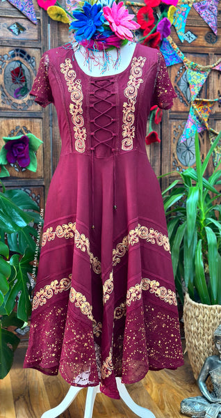 BURGUNDY MOONDANCE BATIK DRESS