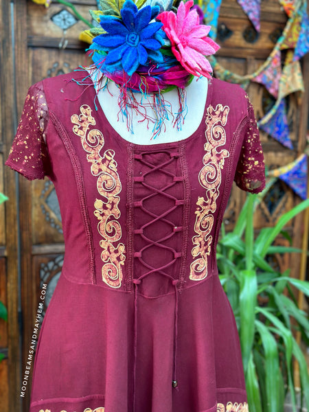BURGUNDY MOONDANCE BATIK DRESS