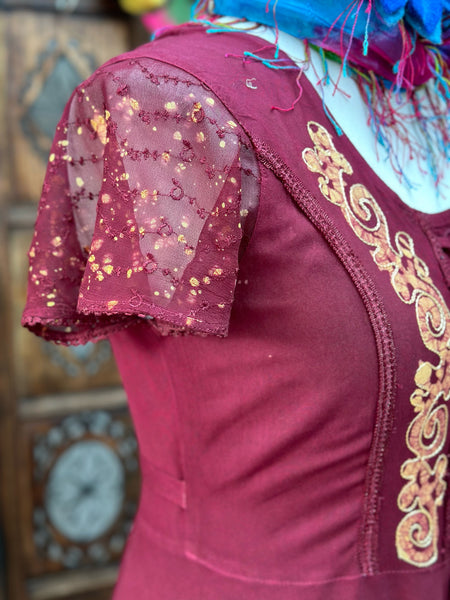 BURGUNDY MOONDANCE BATIK DRESS