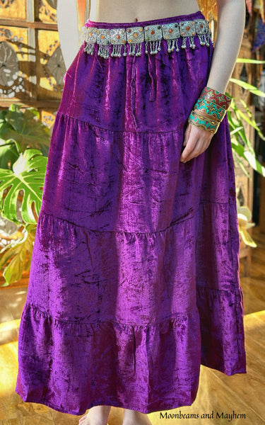 AMETHYST PURPLE STARGAZER VELVET SKIRT (WITH POCKETS)