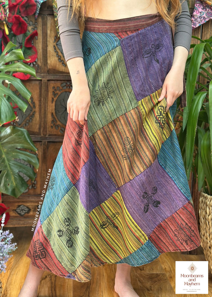 CAMDEN PATCHWORK COTTON WRAP SKIRT