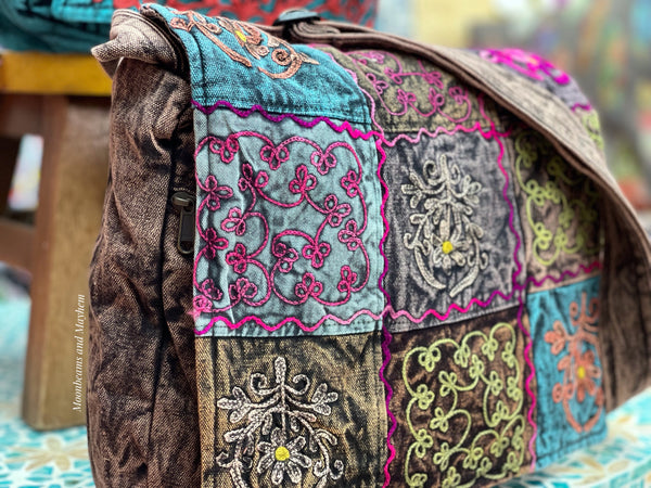 URBAN MAUVE FOLK ART SATCHEL /SHOULDER BAG - MoonbeamsandMayhem