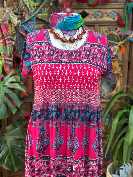 INDIGO SHIRRED MAXI DRESS