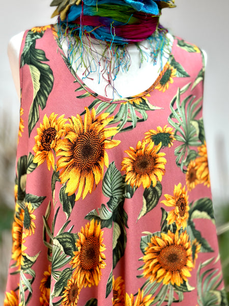 DUSKY PINK SUNFLOWER TUNIC / DRESS SIZE M -XL - MoonbeamsandMayhem