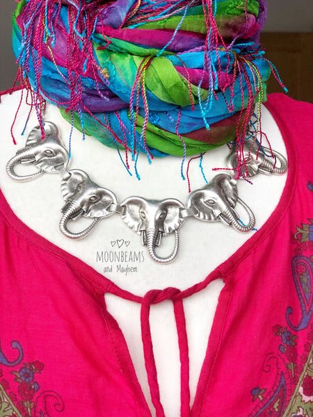 STRIKING SILVER PLATED ELEPHANT NECKLACE - MoonbeamsandMayhem
