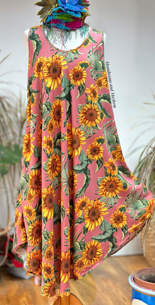DUSKY PINK SUNFLOWER TUNIC / DRESS SIZE M -XL - MoonbeamsandMayhem