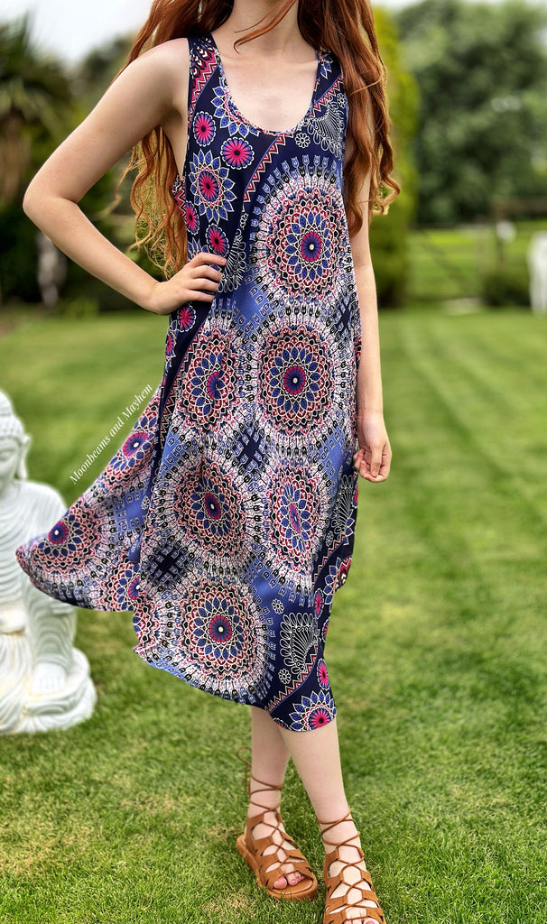 BEAUTIFUL BLUE MANDALA TUNIC / DRESS SIZE M -XL (B7) - MoonbeamsandMayhem