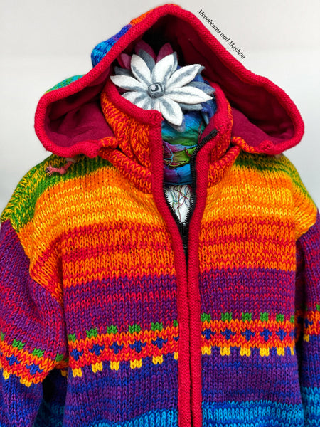 HAND KNITTED FLEECE LINED HIPPIE JACKET / COAT - MoonbeamsandMayhem