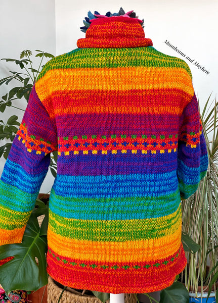 HAND KNITTED FLEECE LINED HIPPIE JACKET / COAT - MoonbeamsandMayhem