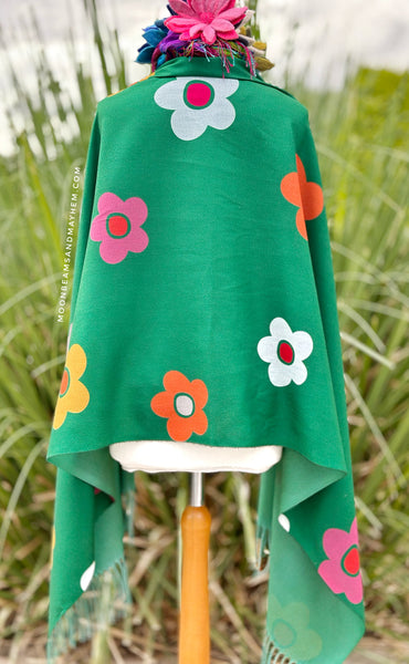 GREEN DAISY DREAMS SCARF / PASHMINA / SHAWL