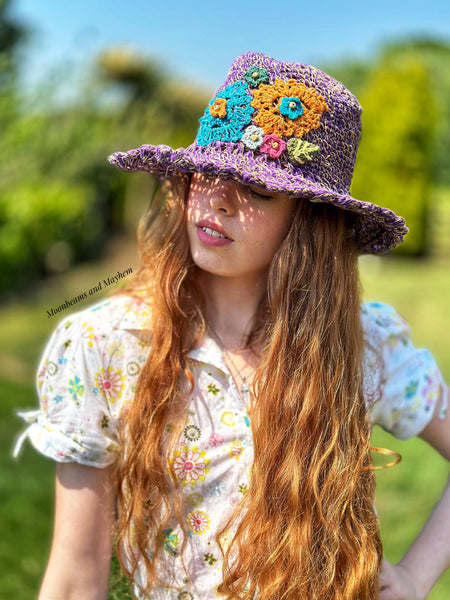 BEAUTIFUL PURPLE BLOSSOM CROCHET HAT - MoonbeamsandMayhem