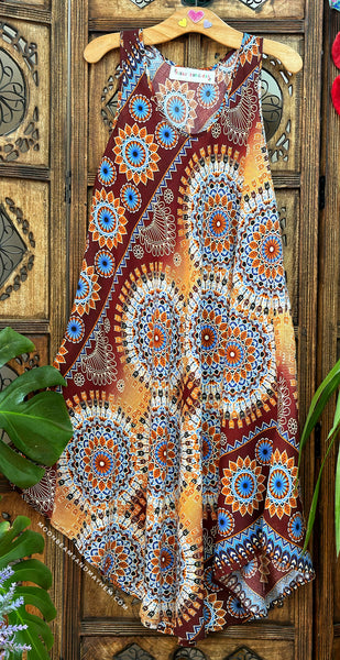 BEAUTIFUL EARTHY MANDALA TUNIC / DRESS SIZE M -XL (B7)
