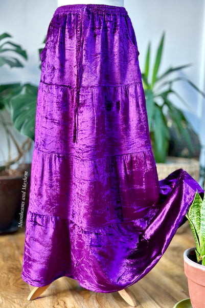 AMETHYST PURPLE STARGAZER VELVET SKIRT (WITH POCKETS)