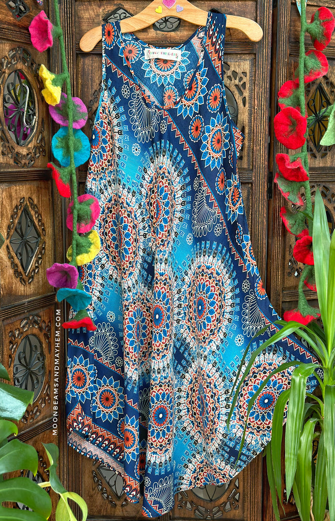 FRENCH BLUE MANDALA TUNIC / DRESS SIZE M -XL (B7)