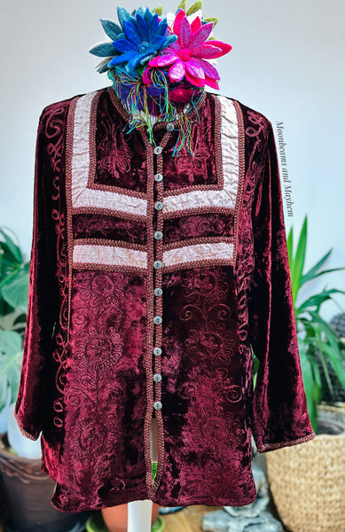 ENCHANTING INDIAN DEEP RED VELVET BLOUSE M/L (S1)