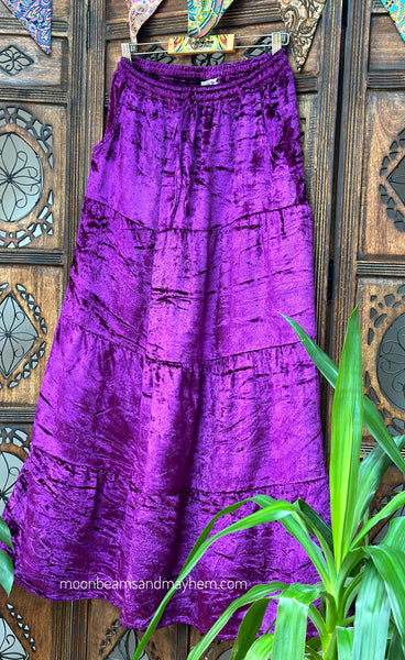 AMETHYST PURPLE STARGAZER VELVET SKIRT (WITH POCKETS)