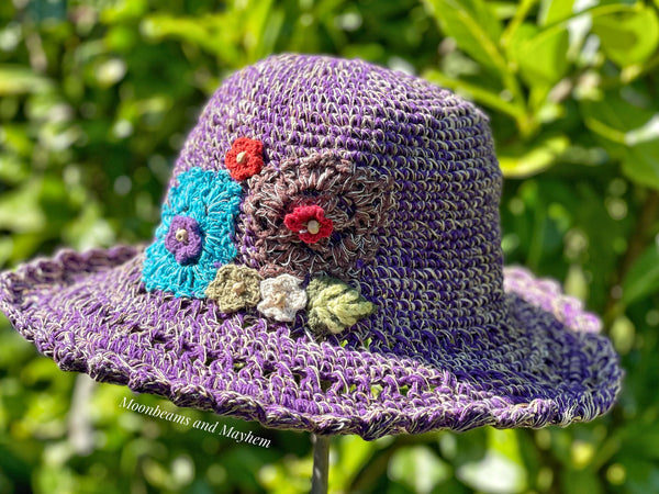 BEAUTIFUL PURPLE BLOSSOM CROCHET HAT - MoonbeamsandMayhem