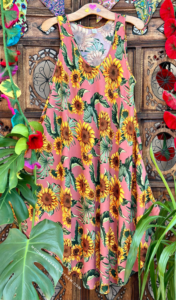 DUSKY PINK SUNFLOWER TUNIC / DRESS SIZE M -XL - MoonbeamsandMayhem