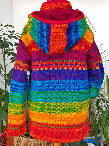 HAND KNITTED FLEECE LINED HIPPIE JACKET / COAT - MoonbeamsandMayhem