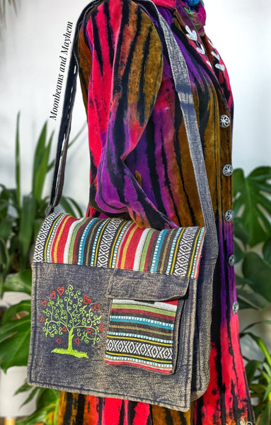 ENCHANTING BLUE / BLACK TREE OF LIFE SATCHEL BAG - MoonbeamsandMayhem