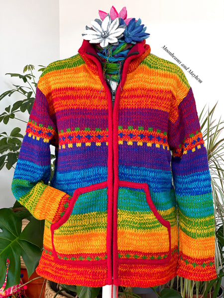 HAND KNITTED FLEECE LINED HIPPIE JACKET / COAT - MoonbeamsandMayhem