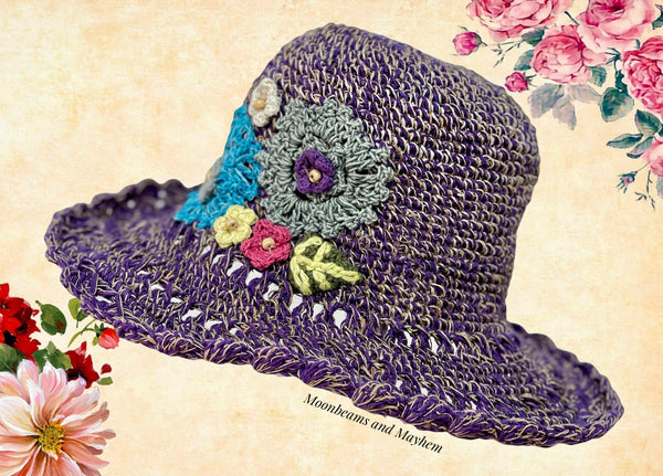 BEAUTIFUL PURPLE BLOSSOM CROCHET HAT - MoonbeamsandMayhem