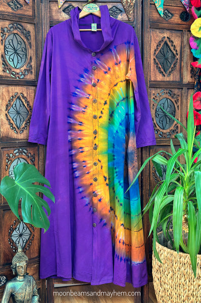 WICKED WILD CHILD PURPLE TIE DYE OVERCOAT M / L / XL - MoonbeamsandMayhem