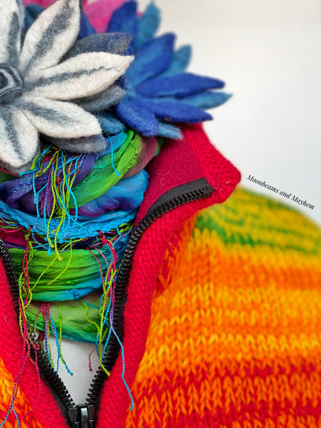 HAND KNITTED FLEECE LINED HIPPIE JACKET / COAT - MoonbeamsandMayhem