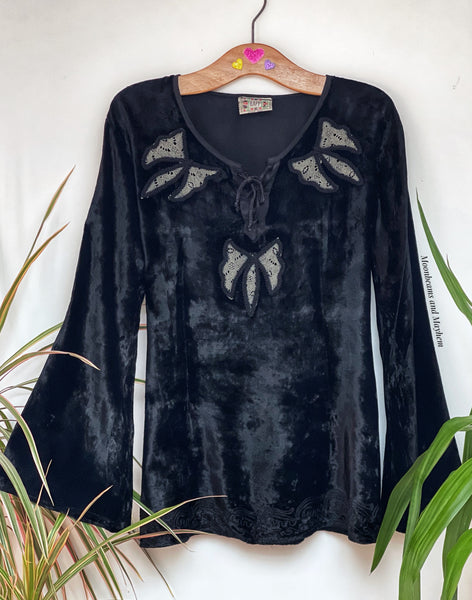 BLACK VELVET STEVIE TOP UK SIZE 14 (OF16) - MoonbeamsandMayhem