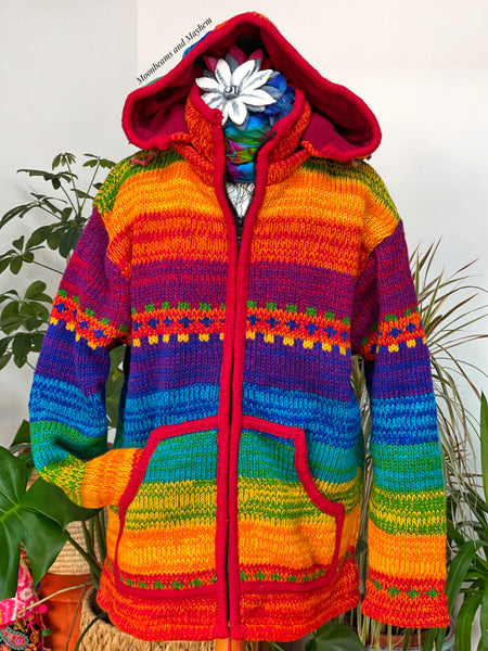 HAND KNITTED FLEECE LINED HIPPIE JACKET / COAT - MoonbeamsandMayhem