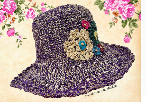BEAUTIFUL PURPLE BLOSSOM CROCHET HAT - MoonbeamsandMayhem