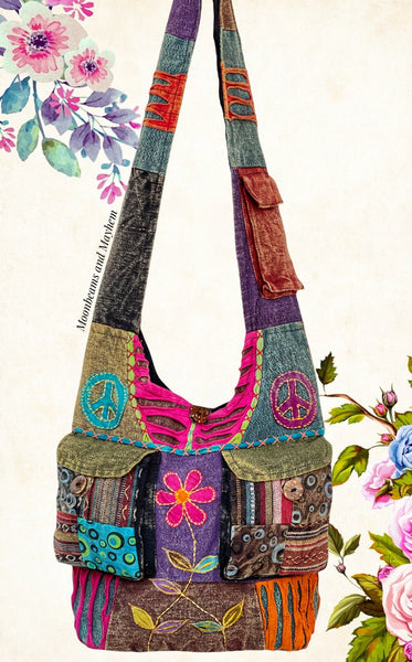 WONDERFUL WILD FLOWER HIPPIE BAG (907) - MoonbeamsandMayhem