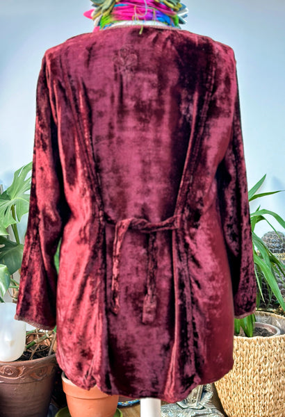 ENCHANTING INDIAN DEEP RED VELVET BLOUSE M/L (S1)