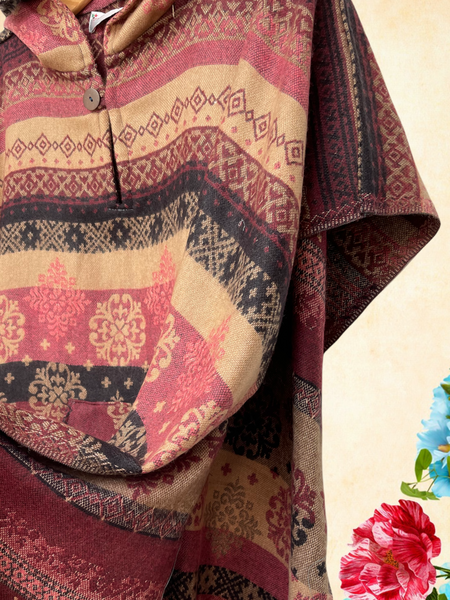 INDIAN RED FRINGED PONCHO - FREE SIZE - MoonbeamsandMayhem