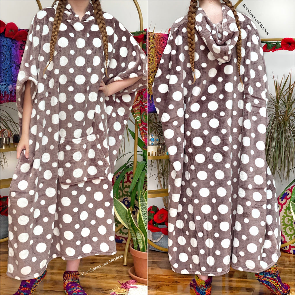 SPOTTY MOCHA GREY LONG SNUGGLE HOODIE - MoonbeamsandMayhem
