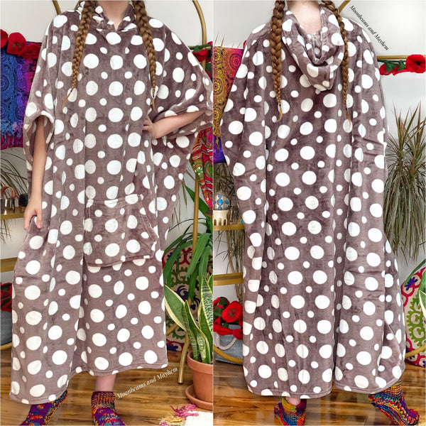 SPOTTY MOCHA GREY LONG SNUGGLE HOODIE - MoonbeamsandMayhem