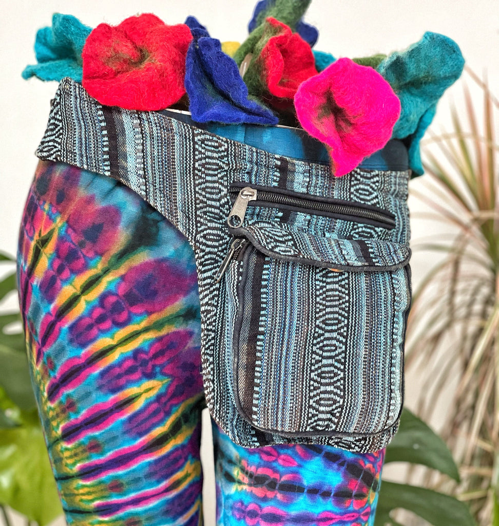 FUNKY BLUE COTTON MONEY BELT / WAIST BAG ( BUM / HIP BAG ) - MoonbeamsandMayhem