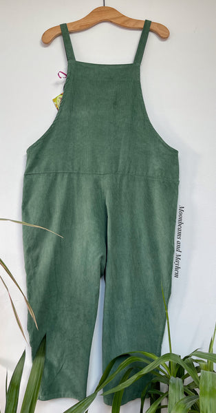 SAGE GREEN NEEDLECORD DOLLY DUNGAREES UK SIZE 10-16 - MoonbeamsandMayhem