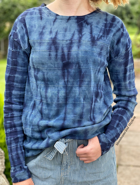 DENIM BLUE LADIES COTTON TIE DYE TOP / JUMPER S - XL - MoonbeamsandMayhem