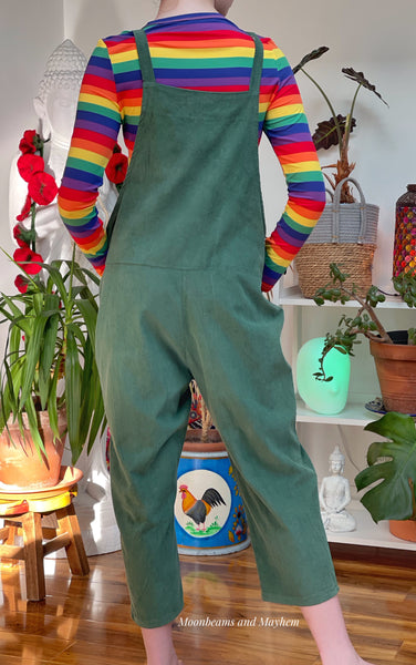 SAGE GREEN NEEDLECORD DOLLY DUNGAREES UK SIZE 10-16 - MoonbeamsandMayhem