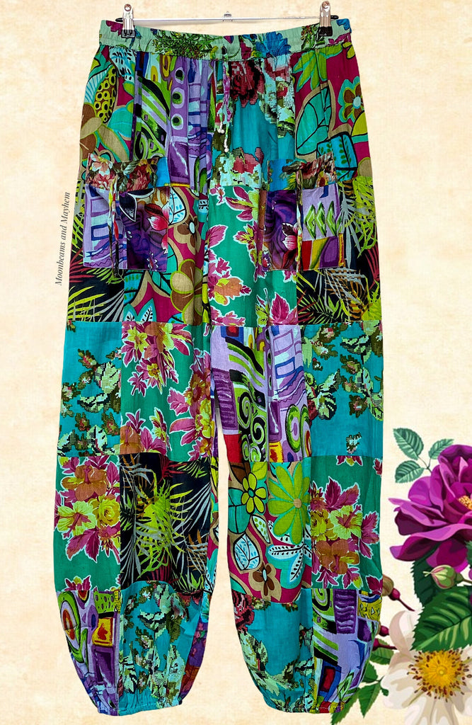 WILD BLOOMS COTTON HAREM PANTS - REG / XL (078) - MoonbeamsandMayhem