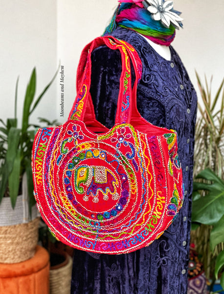 DELICIOUS RED SHAMBALA BOHEMIAN SHOULDER BAG - MoonbeamsandMayhem