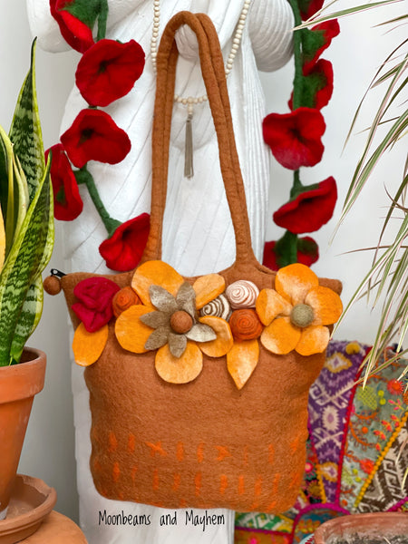 WARM AMBER FELTED BLOSSOM BAG - MoonbeamsandMayhem